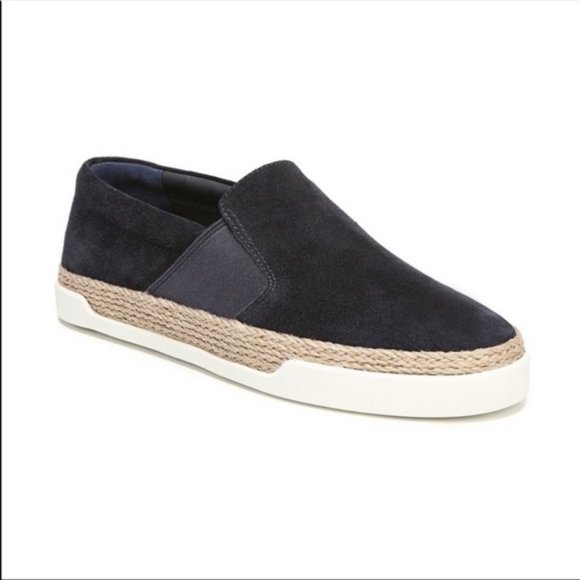 VINCE Navy Suede Slip On Jute Sneaker Shoes Blue - Picture 1 of 8